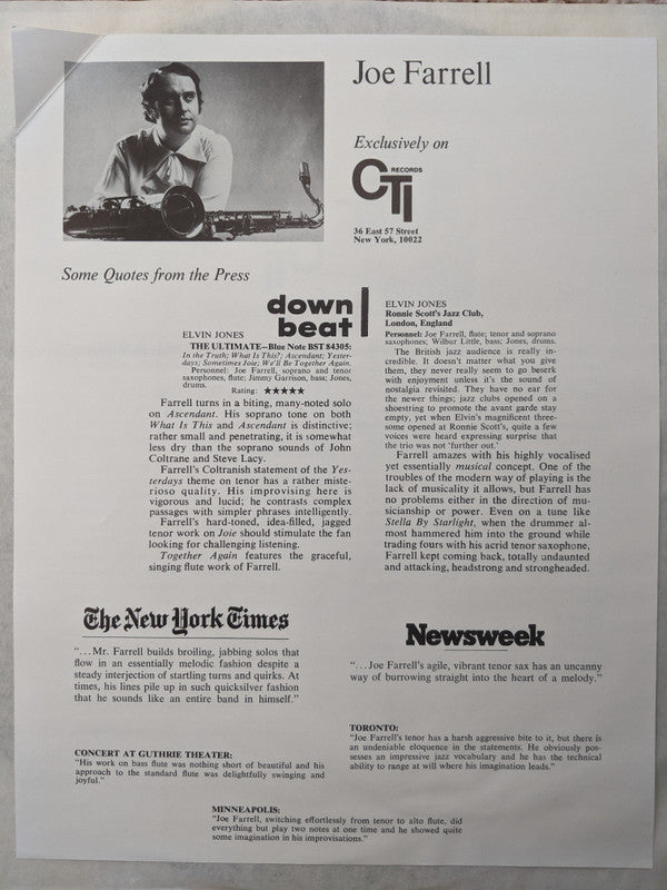 Joe Farrell Quartet : Joe Farrell Quartet (LP, Album, Promo, Gat)