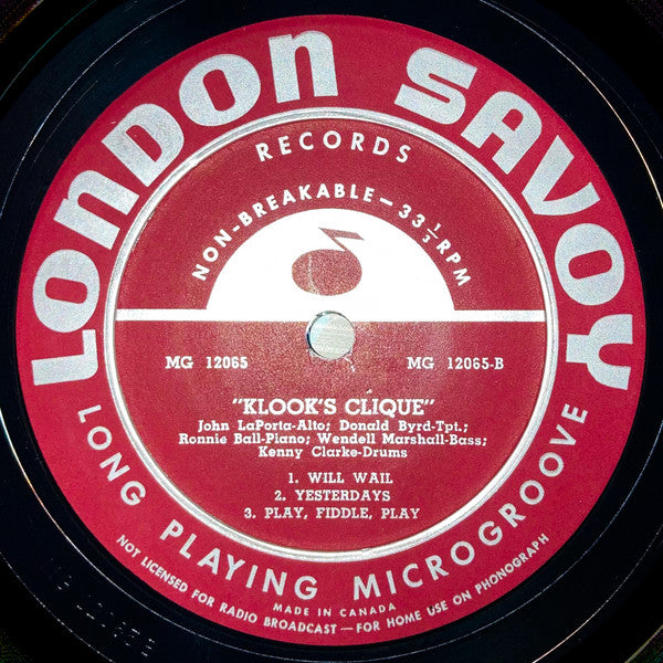 Kenny Clarke : Klook's Clique (LP, Album, Mono)