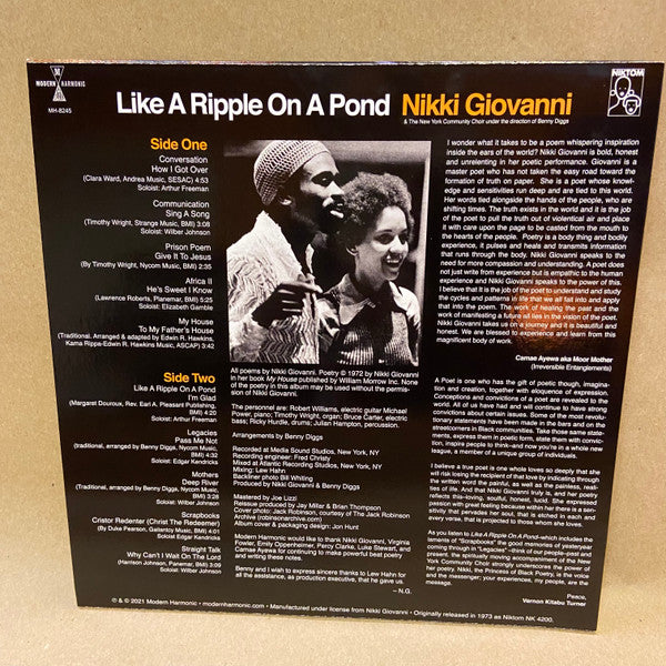 Nikki Giovanni And The New York Community Choir : Like A Ripple On A Pond (LP, Album, Opa)