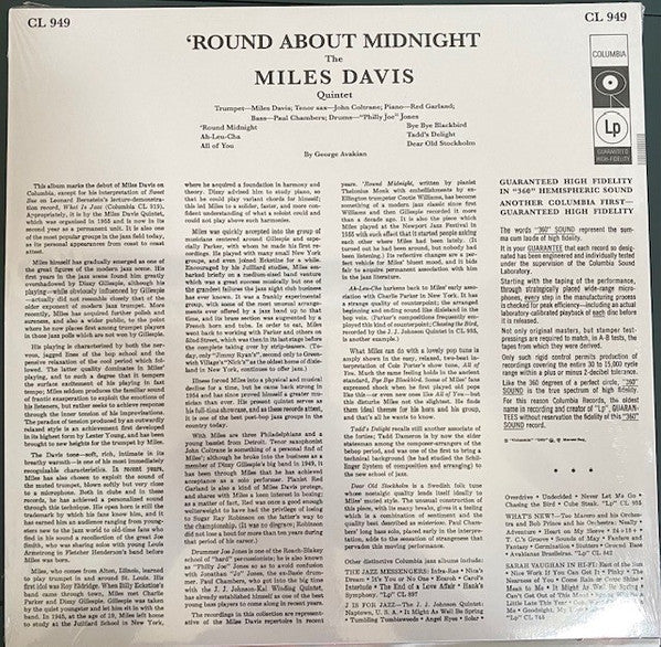 The Miles Davis Quintet : 'Round About Midnight (LP, Album, Mono, RM, RP, 180)