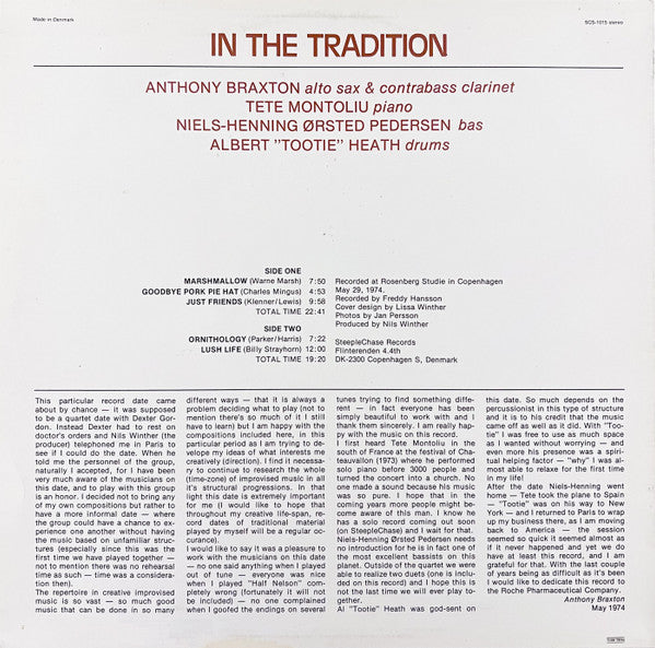 Anthony Braxton : In The Tradition (LP, Album)