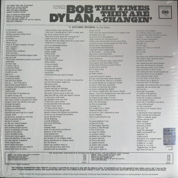 Bob Dylan : The Times They Are A-Changin' (LP, Album, Mono, RE, 180)