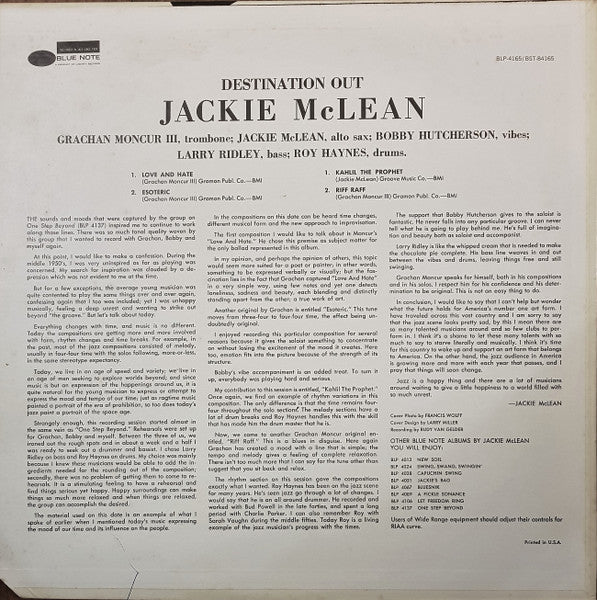 Jackie McLean : Destination... Out! (LP, Album, RE)