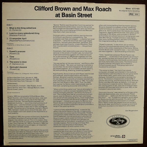 Clifford Brown And Max Roach : At Basin Street (LP, Album, Mono, RE)