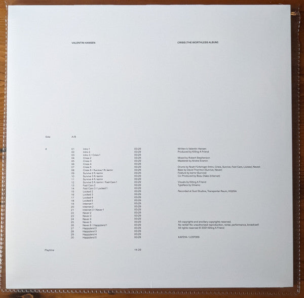 Valentin Hansen : Crisis (The Worthless Album) (LP, Album)