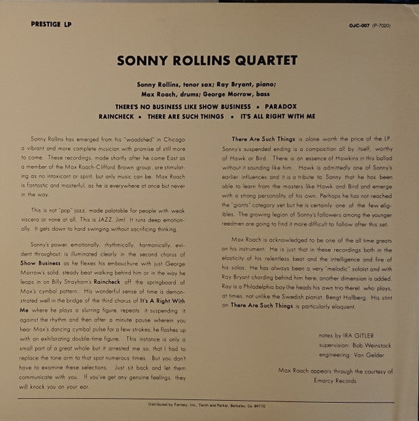 Sonny Rollins : Worktime (LP, Album, Mono, RE)
