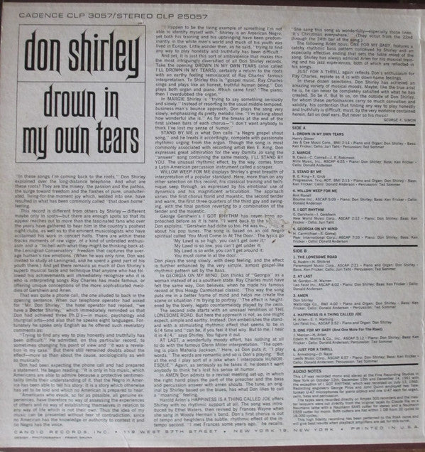 Don Shirley : Drown In My Own Tears (LP, Album, Mono)