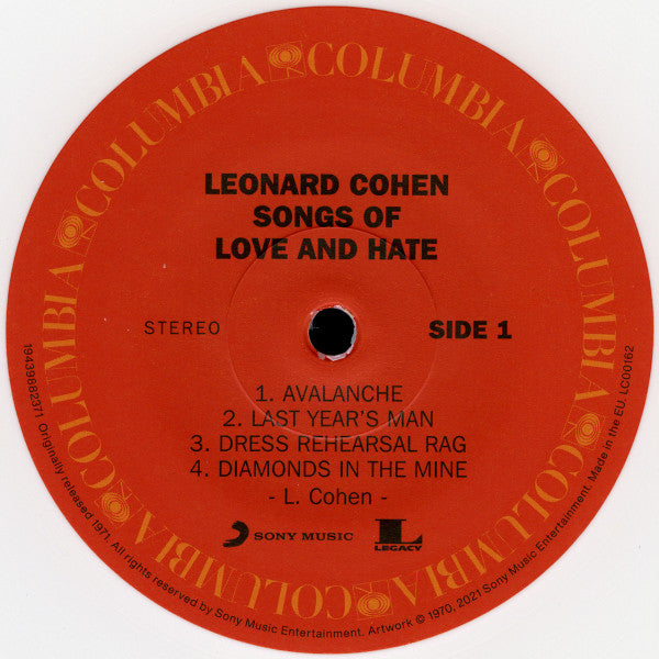 Leonard Cohen : Songs Of Love And Hate (LP, Album, RE, Whi)