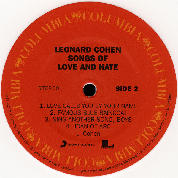 Leonard Cohen : Songs Of Love And Hate (LP, Album, RE, Whi)