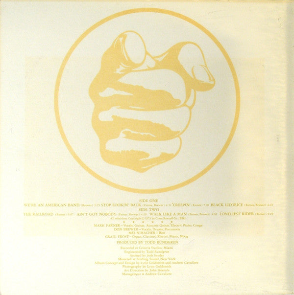 Grand Funk Railroad : We're An American Band (LP, Album, Yel)