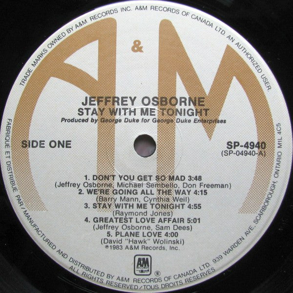 Jeffrey Osborne : Stay With Me Tonight (LP, Album)