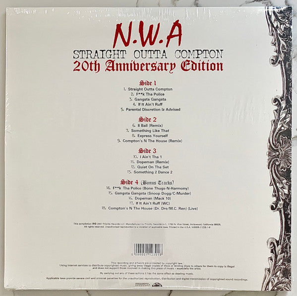 N.W.A. : Straight Outta Compton (20th Anniversary Edition) (2xLP, Album, RE, RM, 180)
