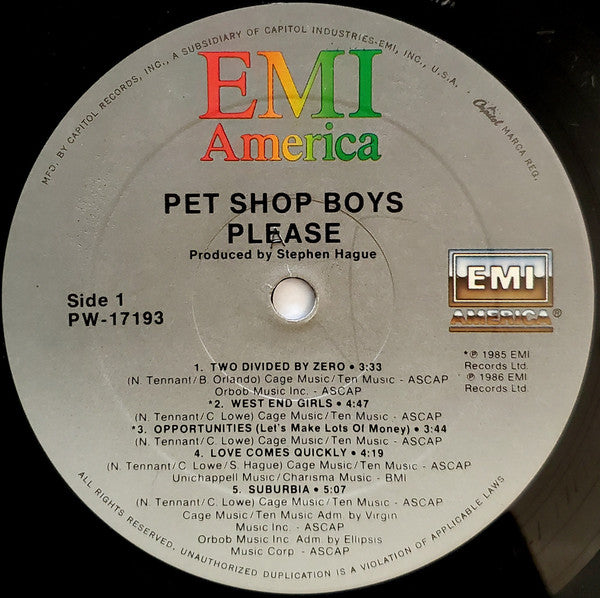 Pet Shop Boys : Please (LP, Album, All)