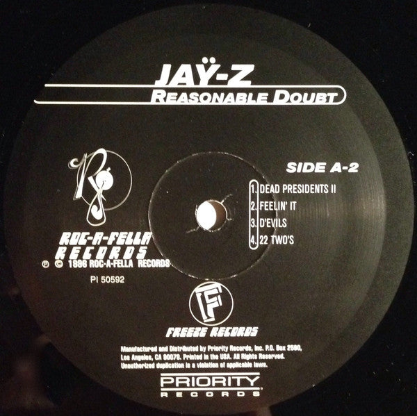 Jay-Z : Reasonable Doubt (2xLP, Album)
