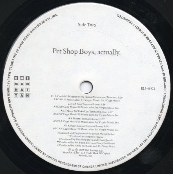Pet Shop Boys : Actually (LP, Album)