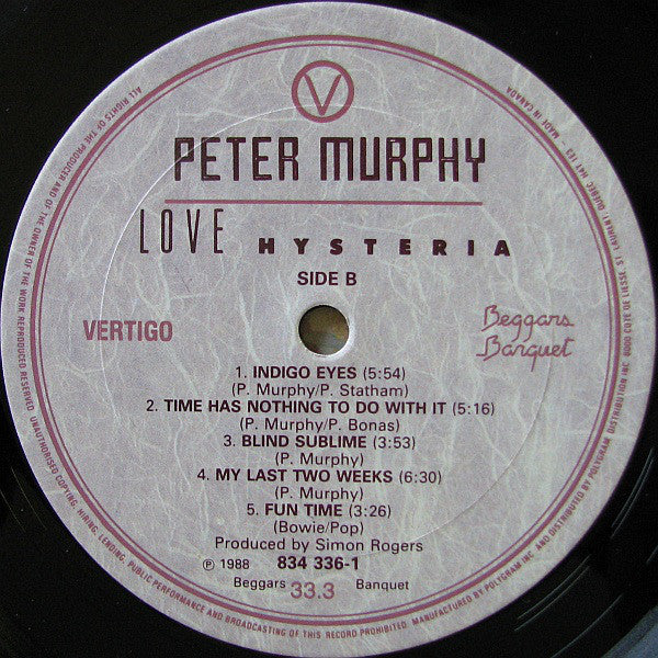 Peter Murphy : Love Hysteria (LP, Album)