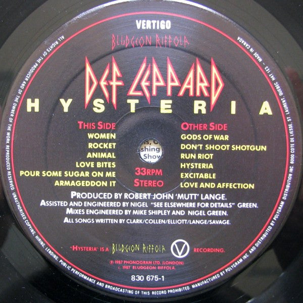 Def Leppard : Hysteria (LP, Album, Don)