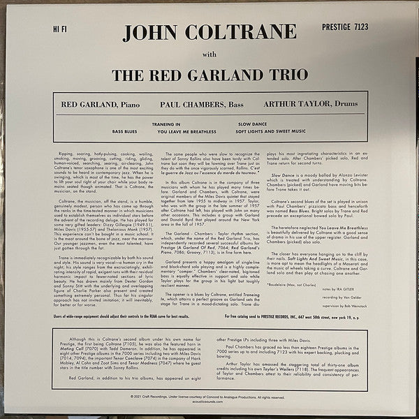 John Coltrane With The Red Garland Trio : John Coltrane With The Red Garland Trio (LP, Album, Mono, Ltd, RE, RP, 180)