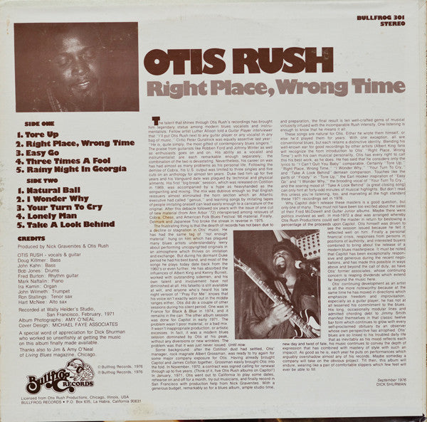 Otis Rush : Right Place, Wrong Time (LP, Album)