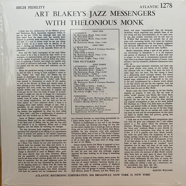 Art Blakey & The Jazz Messengers With Thelonious Monk : Art Blakey's Jazz Messengers With Thelonious Monk (2xLP, Album, Mono, Dlx, RM, 180)
