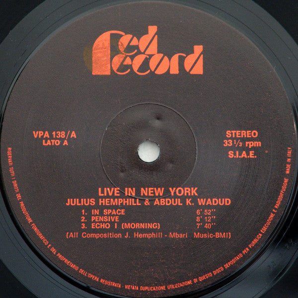 Julius Hemphill & Abdul Wadud : Live In New York (LP, Album)