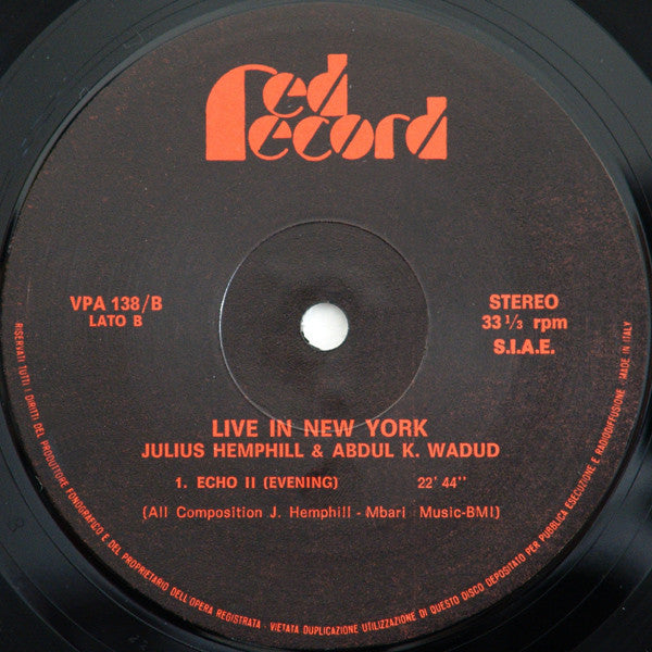 Julius Hemphill & Abdul Wadud : Live In New York (LP, Album)
