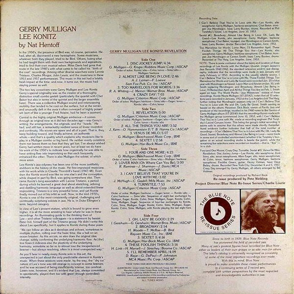 Gerry Mulligan / Lee Konitz : Revelation (2xLP, Comp, Mono, RE, Gat)