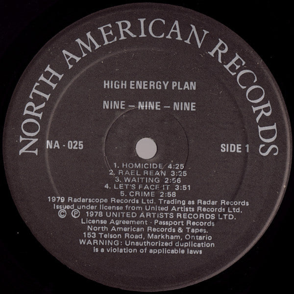999 : High Energy Plan (LP, Album)