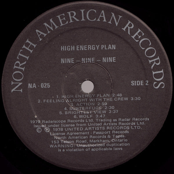 999 : High Energy Plan (LP, Album)