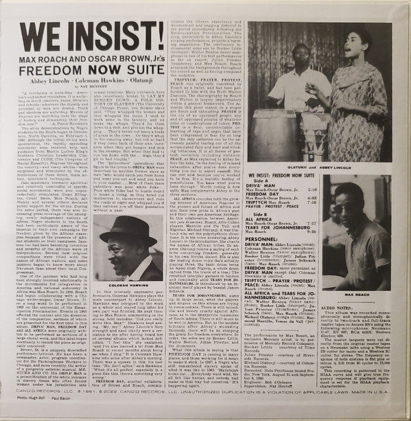 Max Roach : We Insist! Max Roach's Freedom Now Suite (LP, Album, RE, RM)