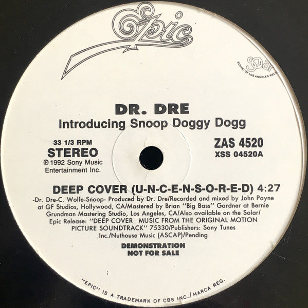 Dr. Dre Introducing Snoop Dogg : Deep Cover (12", Promo)