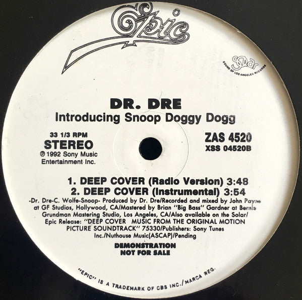 Dr. Dre Introducing Snoop Dogg : Deep Cover (12", Promo)