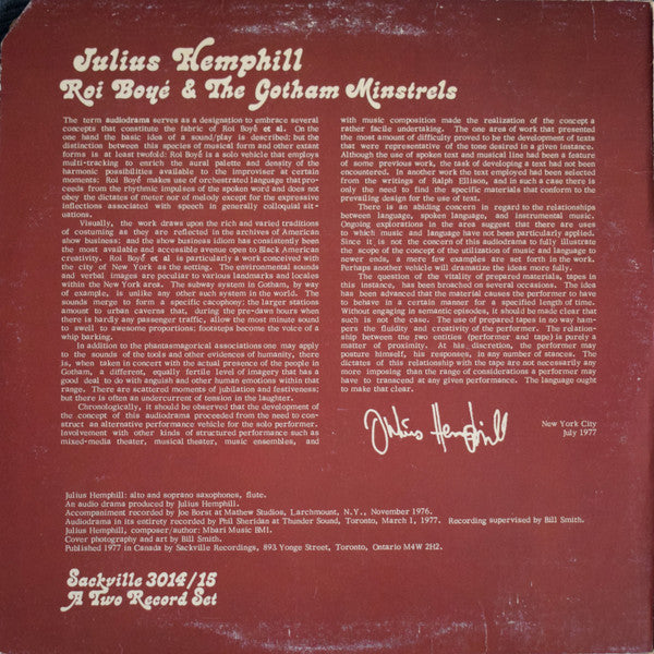 Julius Hemphill : Roi Boyé & The Gotham Minstrels (2xLP, Album)