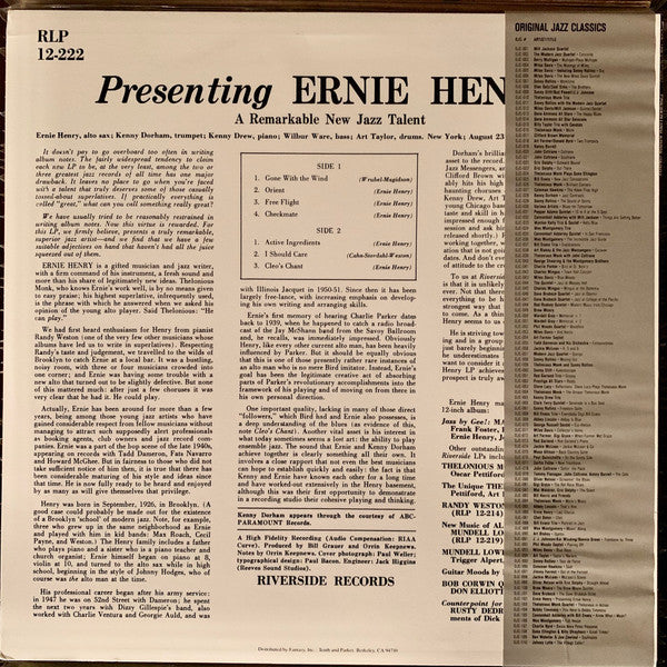 Ernie Henry : Presenting Ernie Henry (LP, Album, Mono, RE)