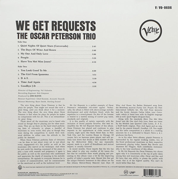 The Oscar Peterson Trio : We Get Requests (LP, Album, RE, 180)