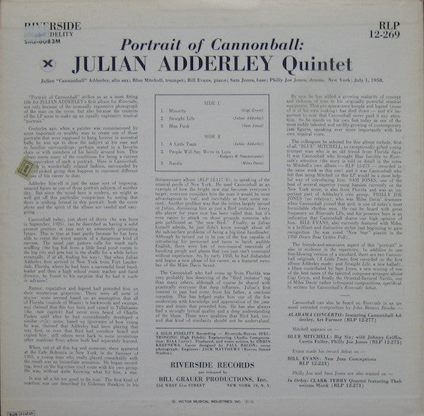 The Cannonball Adderley Quintet : Portrait Of Cannonball (LP, Album, Mono, RE)