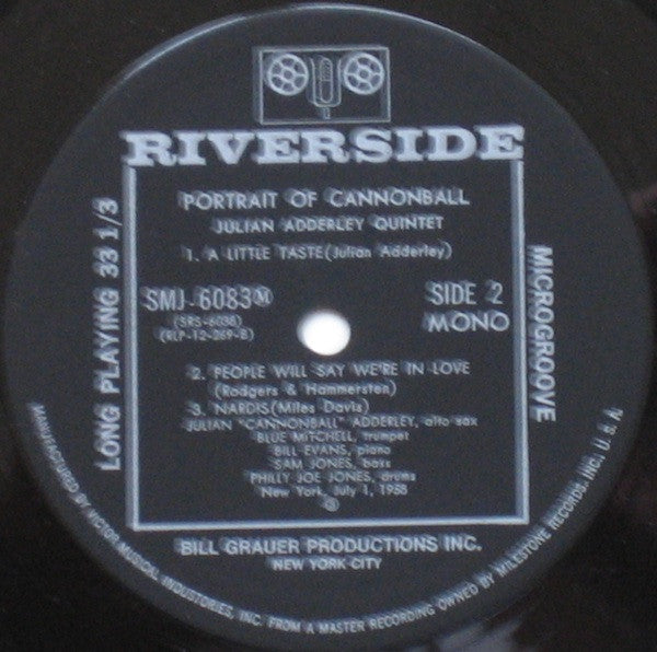 The Cannonball Adderley Quintet : Portrait Of Cannonball (LP, Album, Mono, RE)