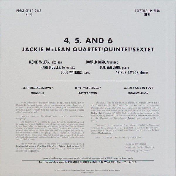 Jackie McLean : 4, 5 And 6 (LP, Album, Mono, Ltd, RE, RM, 180)