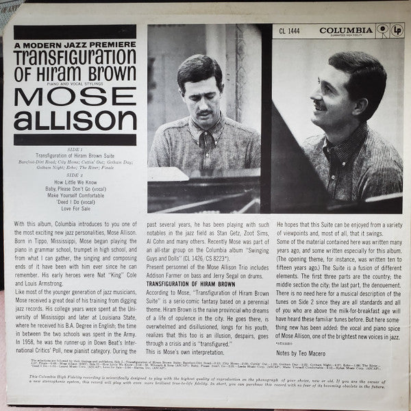 Mose Allison : Transfiguration Of Hiram Brown (LP, Album, Mono)
