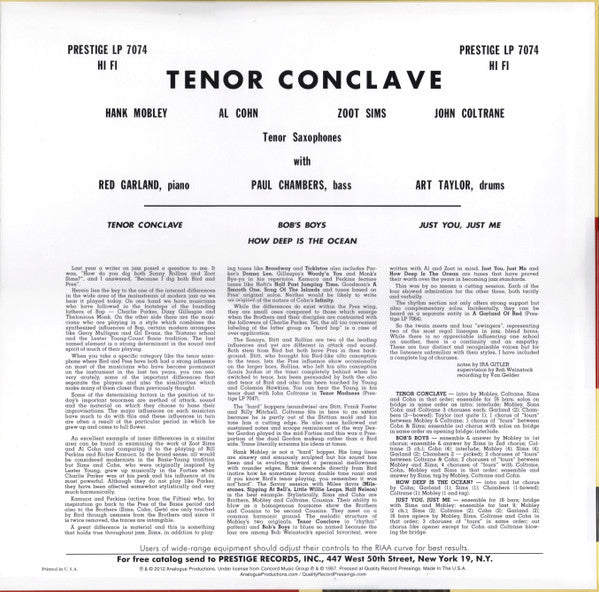 Hank Mobley / Al Cohn / John Coltrane / Zoot Sims : Tenor Conclave (LP, Album, Mono, RE, RM, 180)