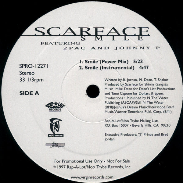 Scarface (3) Featuring 2Pac And Johnny P. : Smile (12", Promo)