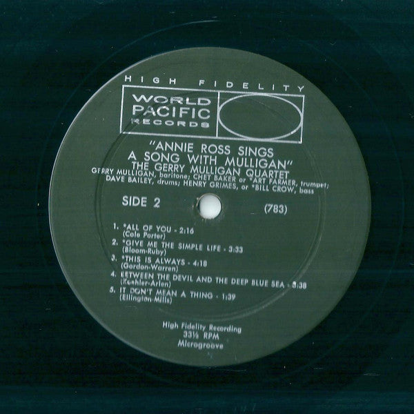 Annie Ross with the Gerry Mulligan Quartet : Sings A Song With Mulligan! (LP, Album, Mono)