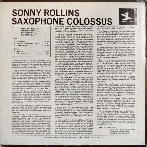 Sonny Rollins : Saxophone Colossus (LP, Album, RE)