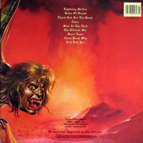 Ozzy Osbourne : The Ultimate Sin (LP, Album)