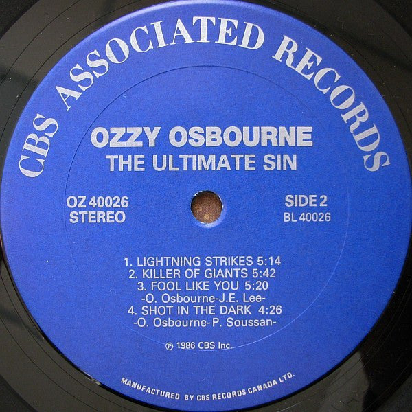 Ozzy Osbourne : The Ultimate Sin (LP, Album)