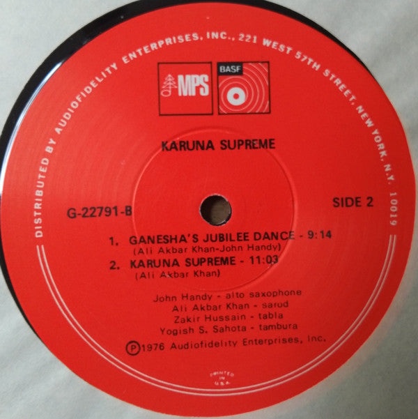 John Handy + Ali Akbar Khan : Karuna Supreme (LP, Album)