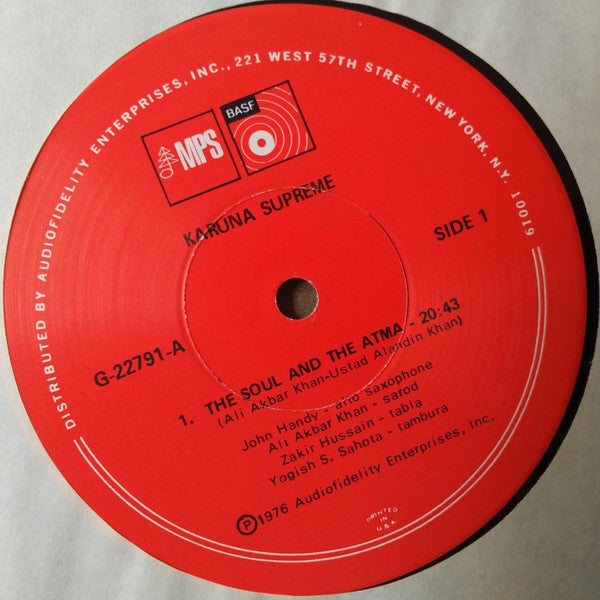 John Handy + Ali Akbar Khan : Karuna Supreme (LP, Album)