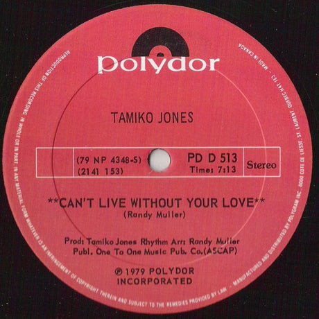 Tamiko Jones : Can't Live Without Your Love (12")