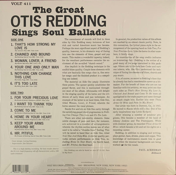 Otis Redding : The Great Otis Redding Sings Soul Ballads (LP, Album, Ltd, RE, Tra)