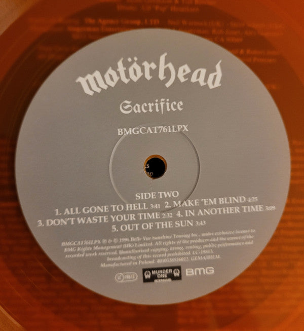 Motörhead : Sacrifice (LP, Album, RE, RP, Tra)